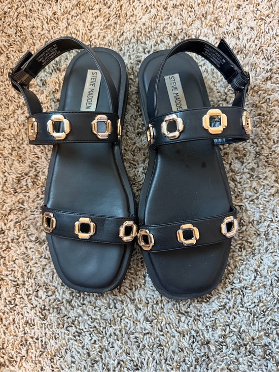 Steve Madden Shoes - ⚡️Steve Madden Black Leather Gold-Accent Strappy Sandals